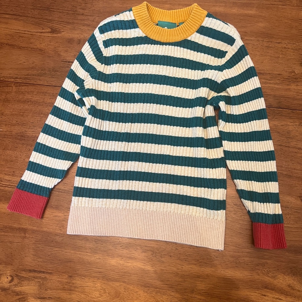 Little Green Radicals Striped Sweater with Yellow Collar